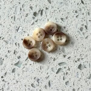 6 Tiny Brown & Cream Striped Round Matte 4 Hole Shirt Buttons 4 Sewing Crafting
